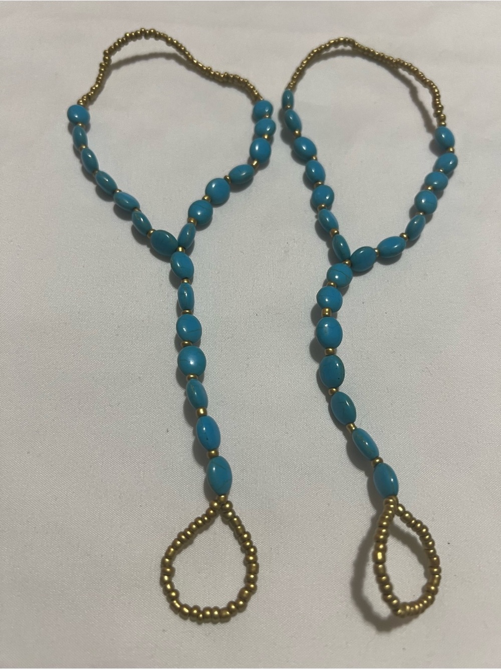 Turquoise Beaded Hand Chain - Blue and Gold